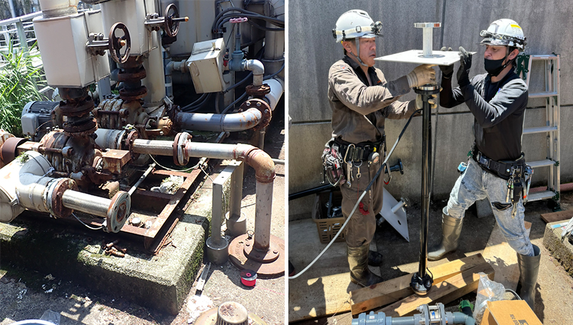 ⾷⾁⼯場で中⽔加圧ポンプの変更提案および更新⼯事、制御盤改造