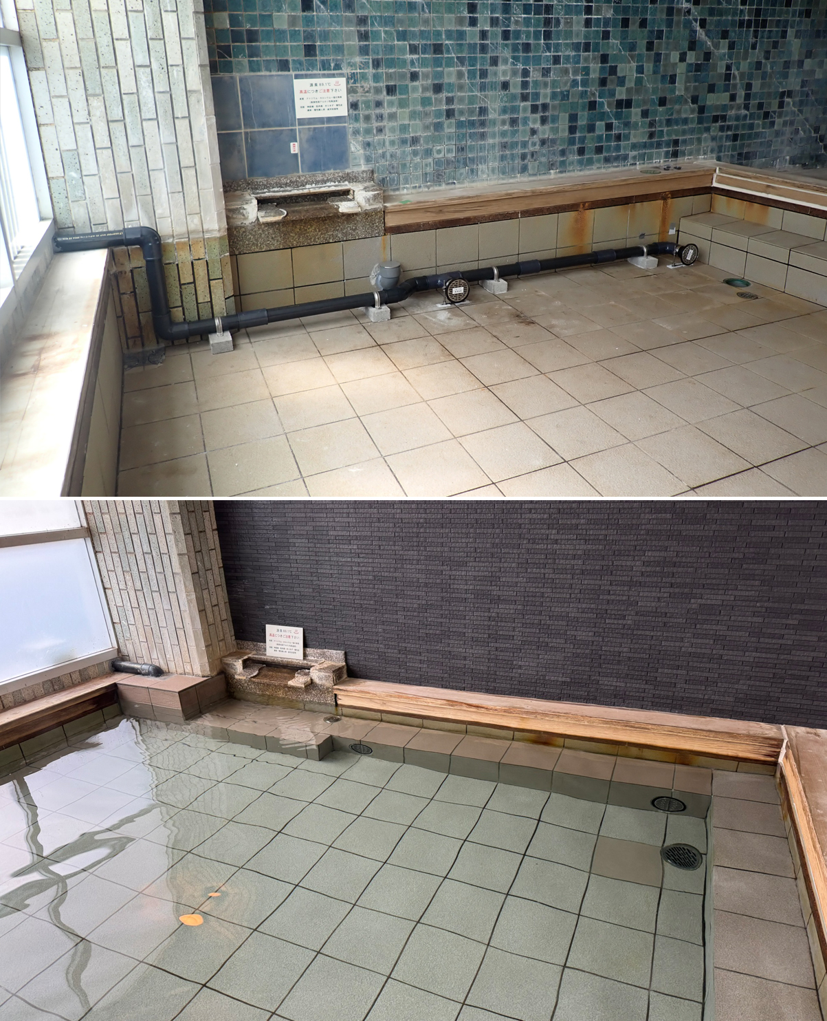 地震災害復旧 温泉旅館において新たに浴槽循環配管を敷設